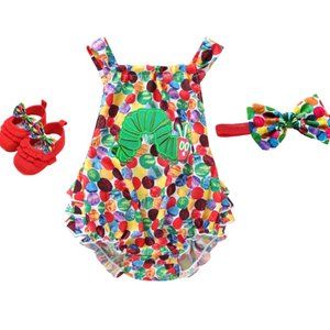 The Very Hungry Caterpillar Romper Smash Cake Birthday Dress Clothes Outfit bow